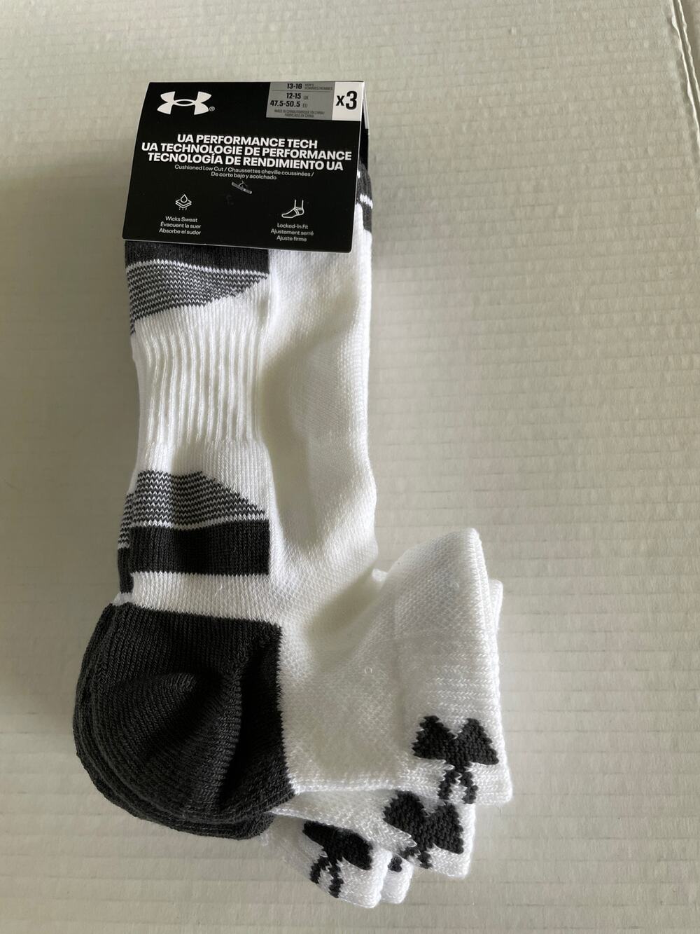 3 Pair Under Armour White No Show Athletic Socks Size XL NEW
